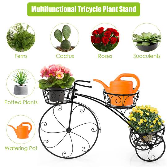 Costway Tricycle Plant Stand Flowerpot Cart Holder Parisian Style Displaying